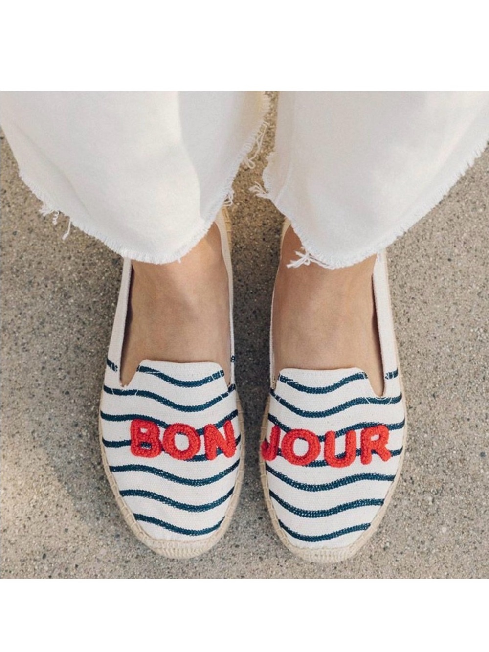 Soludos Bonjour striped nautical canvas espadrille flats 9 39.5 coastal